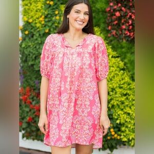 NWT Michelle McDowell Penny BUSY BEE Coral Dress S Coquette Puffed Sleeves